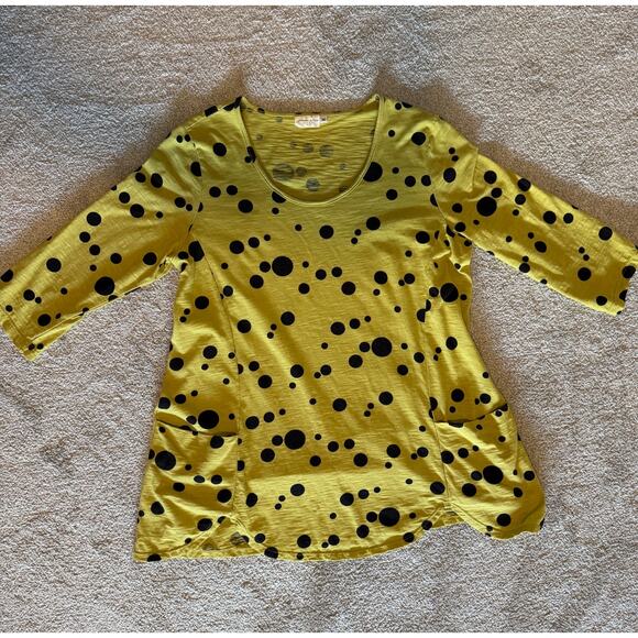 Prairie Cotton Black/Yellow Polka Dot Top with Pockets, Women's Size M - Picture 6 of 6